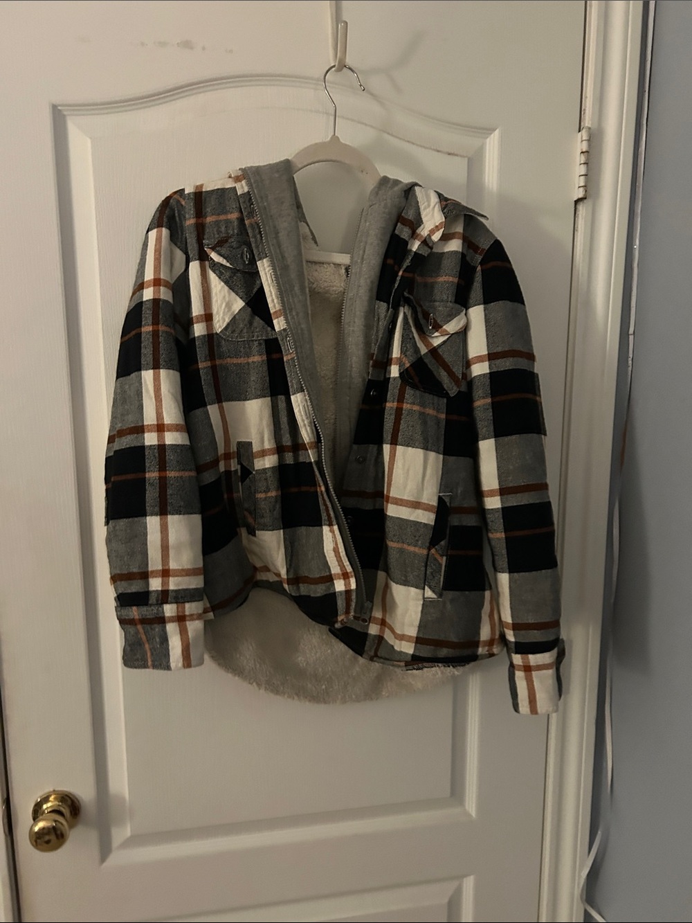 Natural Reflections Plaid Hooded Jacket in Gray, Black & Brown